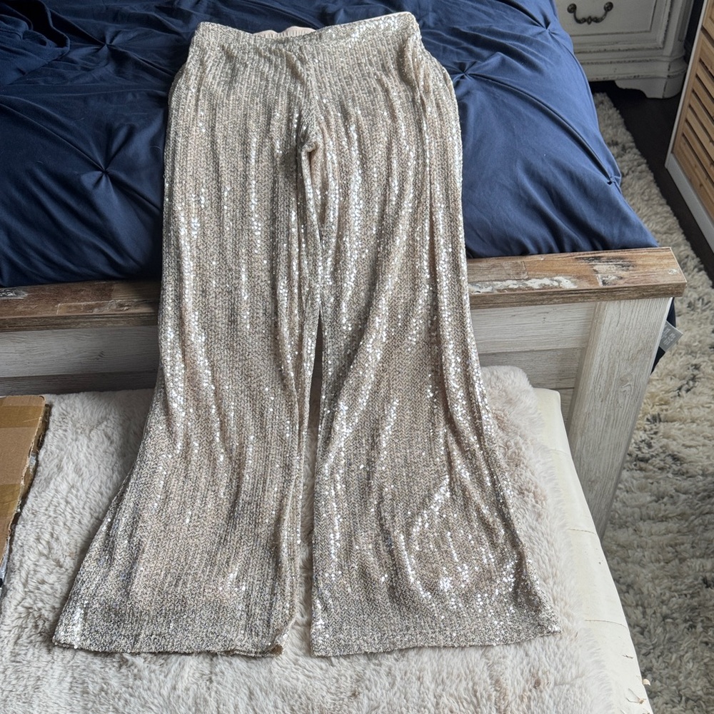 Skies Are Blue Shimmering Cream Wide Leg Pants